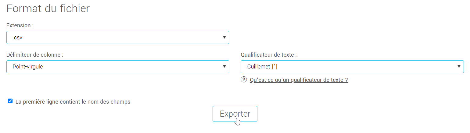 Format du fichier csv